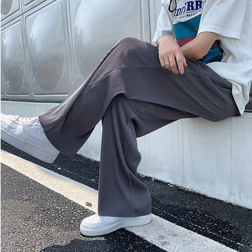 Men's Summer Thin Ice Silk Pants, Trendy Brand, Versatile, Cool Style, Sporty, Loose Straight Leg, Plus Size, Flowy Wide Leg Casual Pants