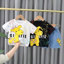 跨境2025婴儿短袖卡通T恤衣服女童男童夏装童装短袖1-4宝宝代发