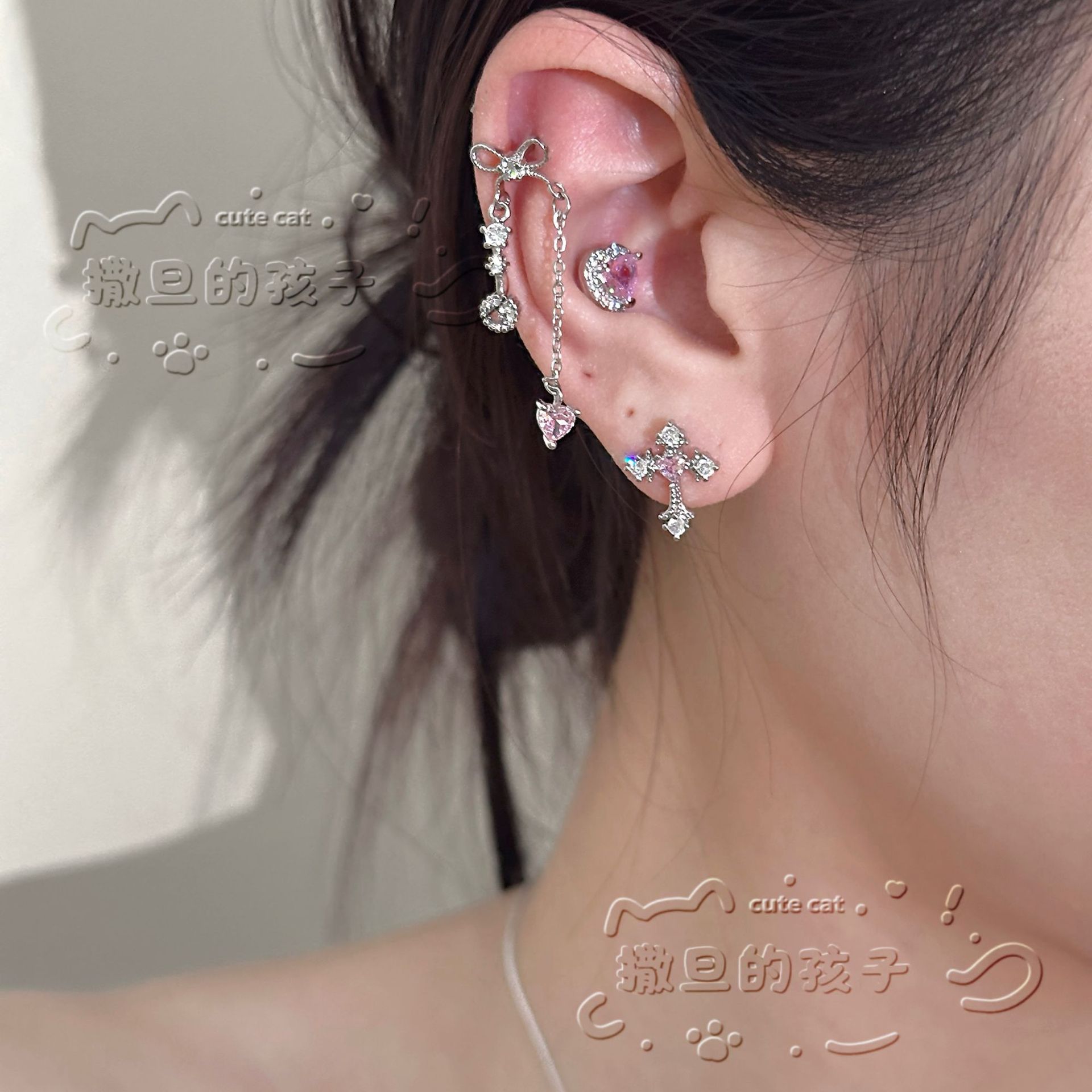 Silver pointed spike labret stud material detail