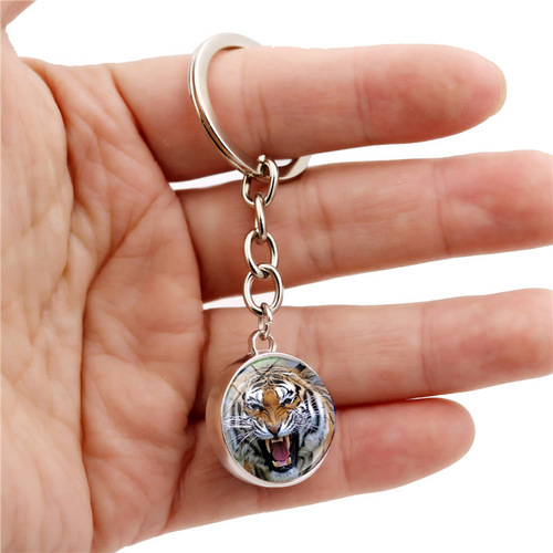 Luminous tiger head crystal glass ball pendant key chain pendant cross-border European and American hot-selling key chain pendant for women