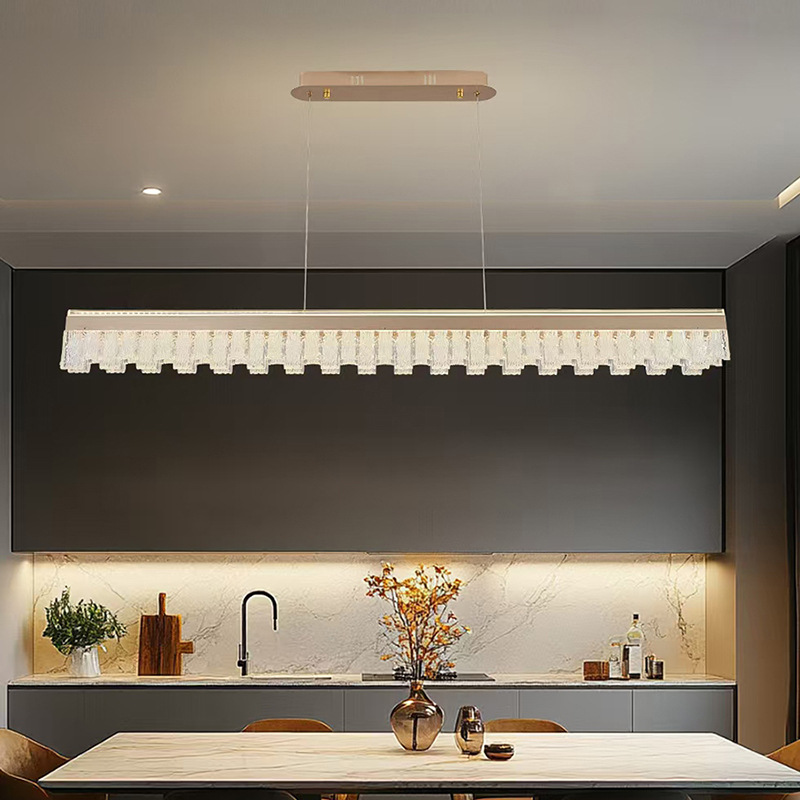 Candelabro de restaurante italiano moderno y simple, luz de cristal de lujo, luz de comedor larga, nueva lámpara de mesa al por mayor