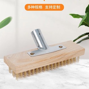 Factory direct solid wood long handle copper plated steel wire floor brush cement moss outdoor cleaning brush