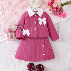 Kids clothing 2025跨境新款欧美春秋女童小香风粉色长袖上衣短裙