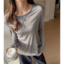 工厂韩版天丝羊毛打底衫女秋冬高级感圆领插肩袖内搭灰色显瘦上衣