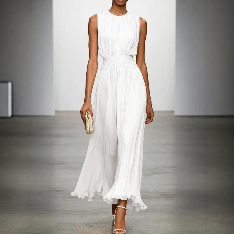 2026 Amazon Independent Station European and American Fashion Sleeveless Slim Fit Elastic Waist Soft Comfortable Elegant Dress