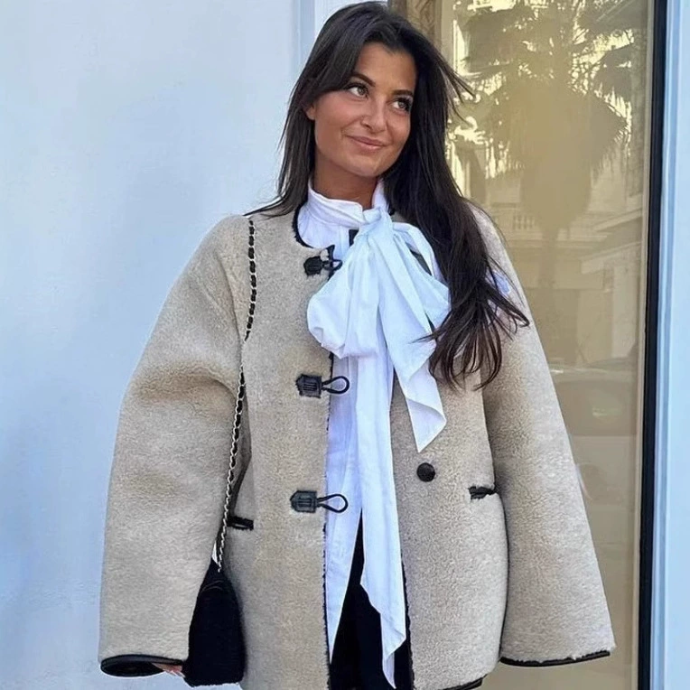 Трансграничная европейская и американская женская одежда AliExpress взорвала однобортный кожаный пиджак с круглым вырезом