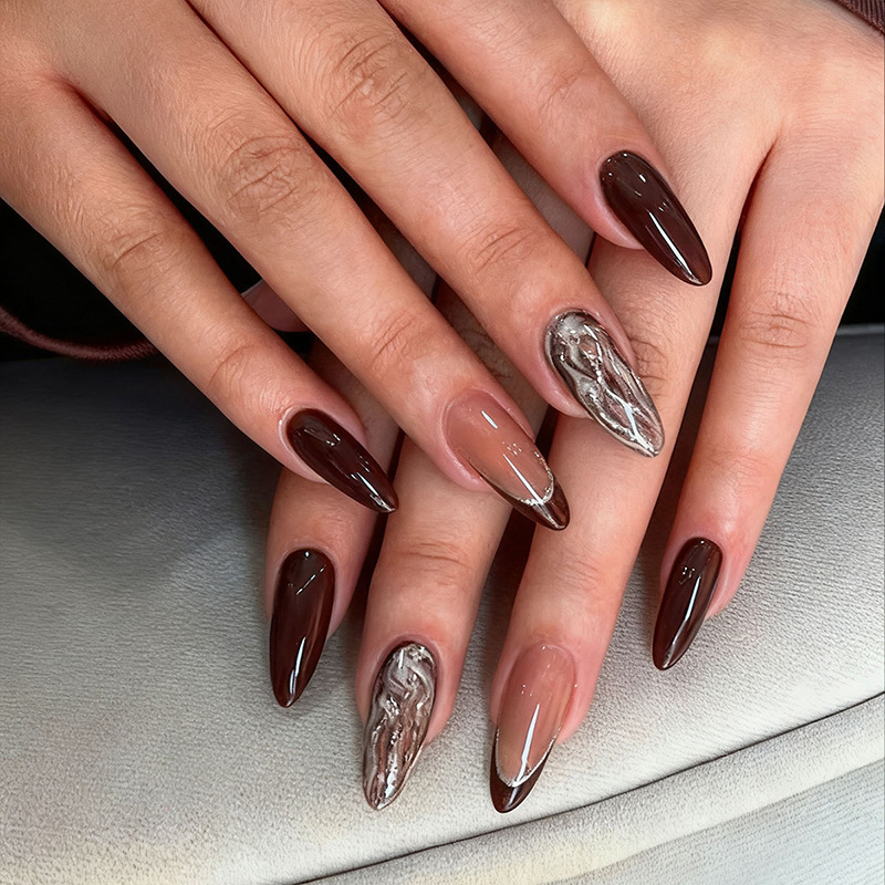 European and American Style Almond-Shaped Autumn and Winter French False Nails, Simple Design, Glossy, Seamless, High-Quality Nail Tips European and American Style Almond-Shaped Autumn and Winter French False Nails, Simple Design, Glossy, Seamless, High-Quality Nail Tips