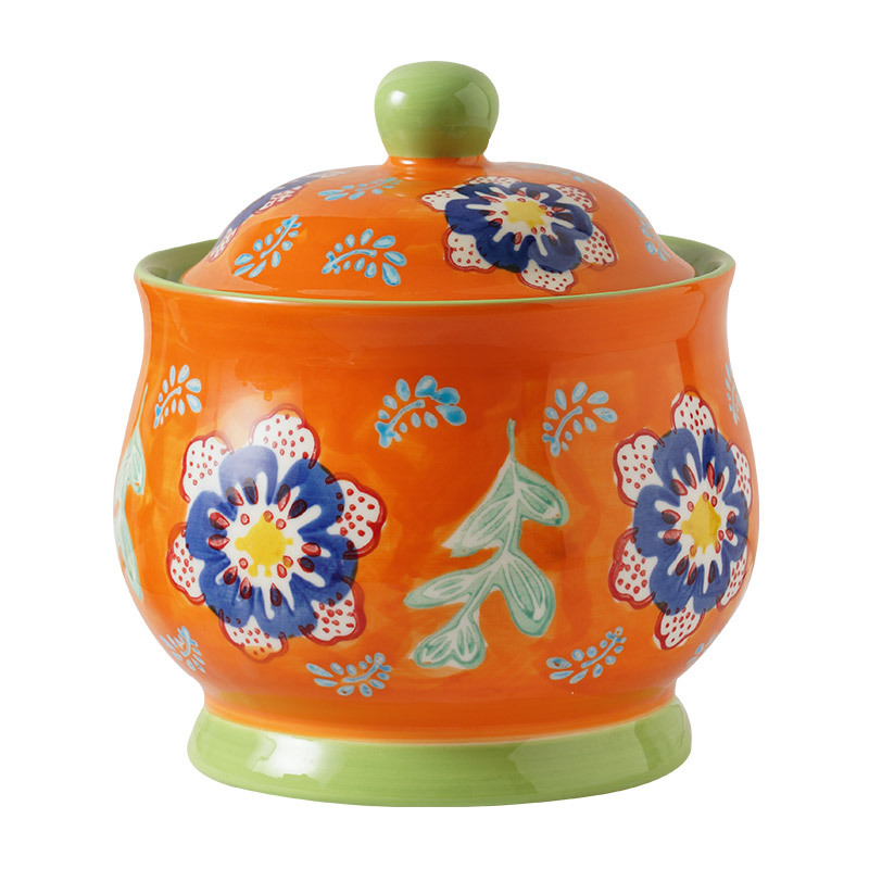 Porcelana pintada a mano esmaltada de color cerámico con sabor, grasa doméstica, grasa de cerdo con cuchara de cubierta, grasa de cerdo resistente a altas temperaturas