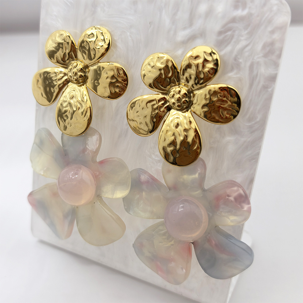 Spring&Summer Season 1 Pair Cute Vacation Flower Plating 304 Stainless Steel Drop Earrings