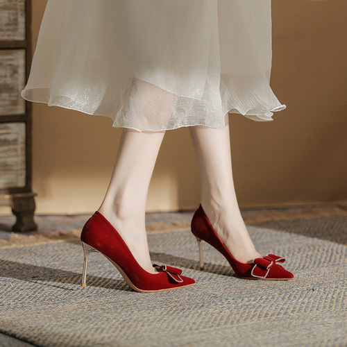 817-8 Women's High Heel Stiletto 2024 New Pointed Toe Shoes Xiuhefu Red Bridal Wedding Shoes