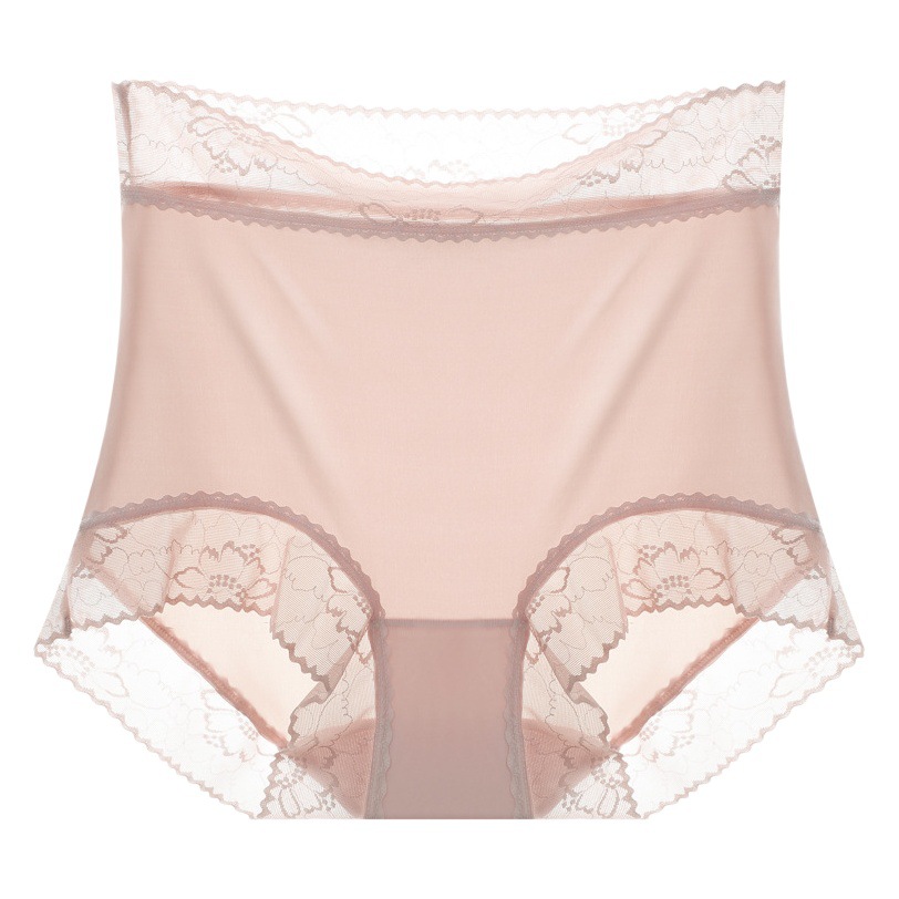 Nueva seda de hielo sin costuras ropa interior de cintura alta de las mujeres encaje desnudo ligero transpirable levantamiento de la cadera más tamaño triángulo ropa interior