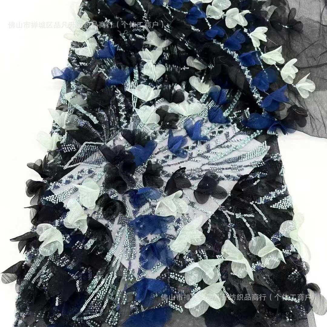 Multicolor decalco tridimensional bordado tela flor pluma tela tela de malla alta fijación vestido de boda vestido de tela image 5