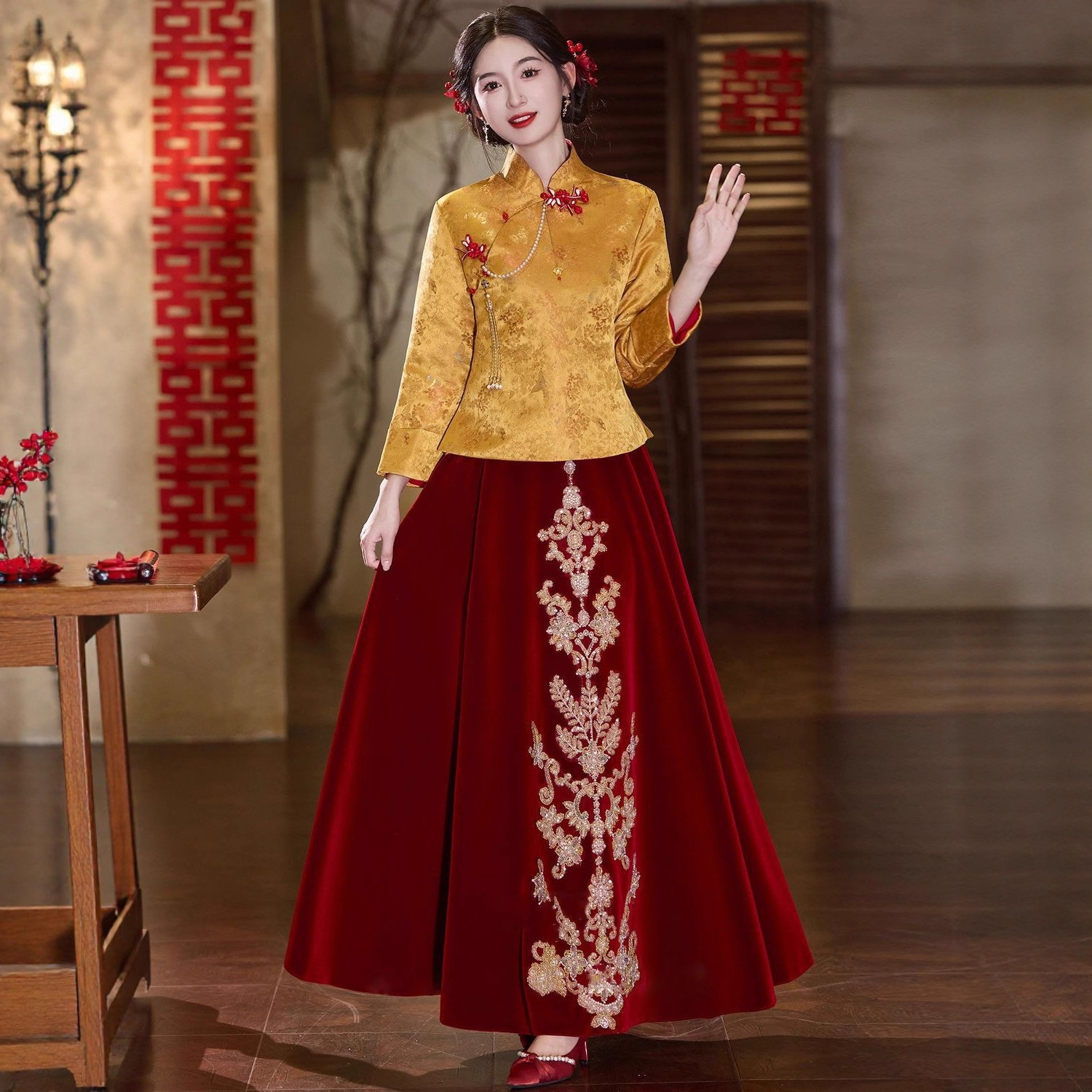 New Chinese Style Toast Dress for Bride 2025 New Engagement Dress Skirt for Women, Beautiful Wedding Dress, Wedding Two-Piece Set