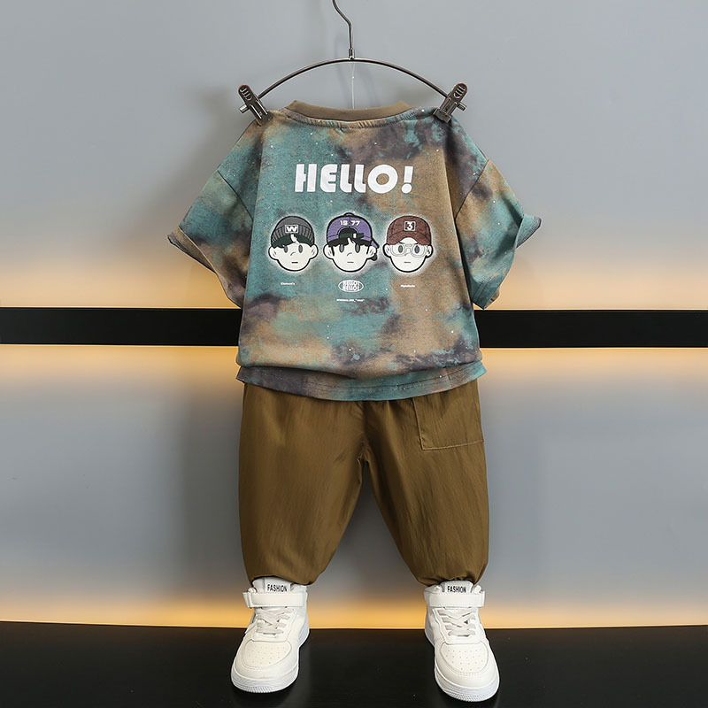 5713 Traje de verano para niños 2025 nueva ropa para niños ropa delgada de manga corta para niños traje de dos piezas de verano para niños