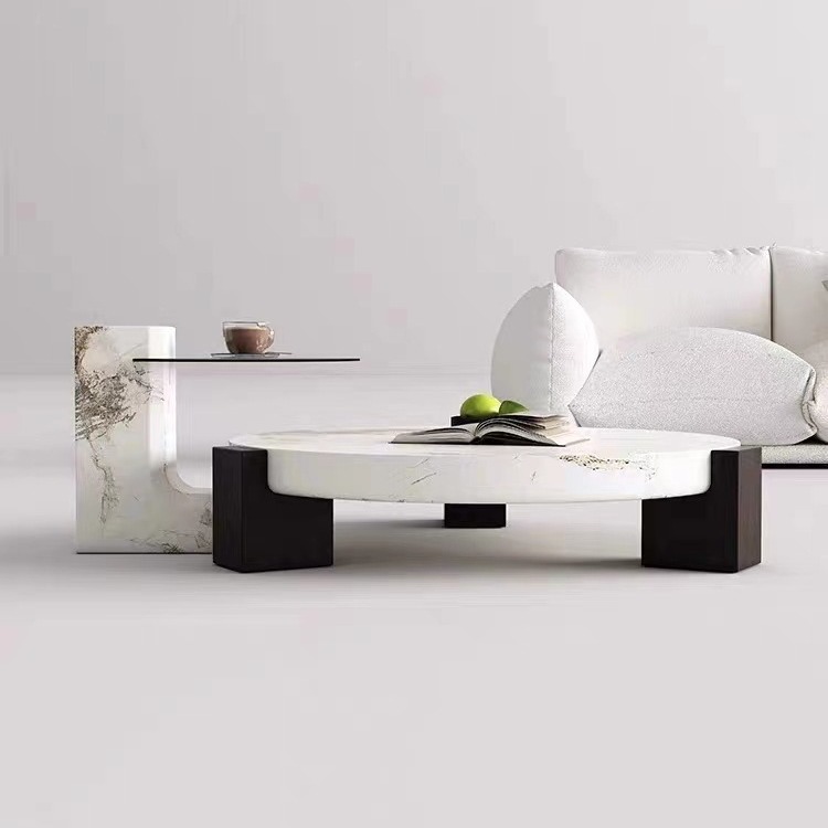Marble Round Coffee Table Set Modern Minimalist Home Designer Style Small Apartment Light Luxury Living Room French Coffee Table