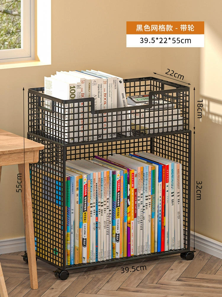 Small movable bookshelf, desktop-to-floor storage with wheels, multi-tier compact organizer