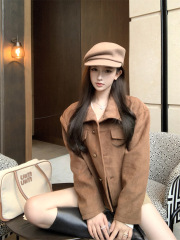 美拉德棕色麂皮绒外套女装秋季2025新款复古立领宽松时尚休闲上衣