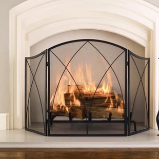 Firewood stove door handle classic three-fold iron fireplace partition screen decoration heater door cover stove fence