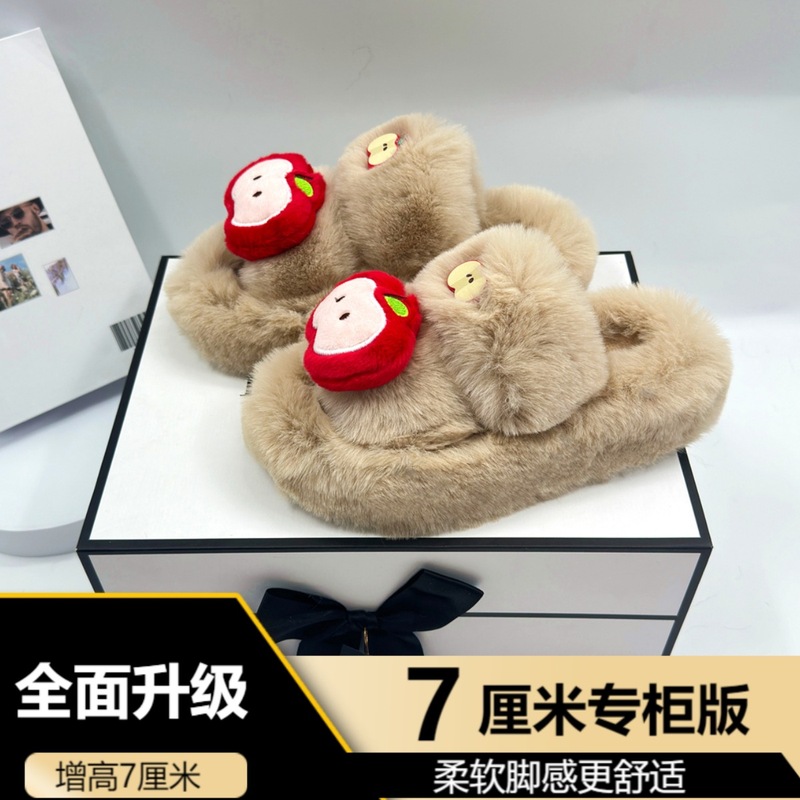 2025新款网红仙女毛毛拖鞋女外穿厚底防滑秋冬居家毛绒棉拖高级感|undefined