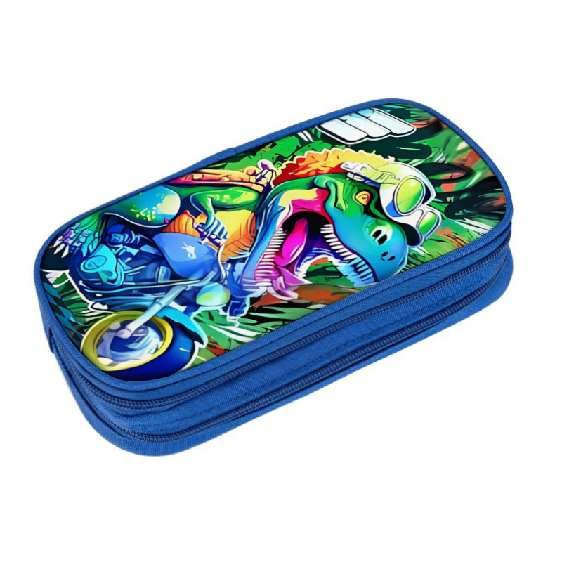 Dinosauro Dinosaur DIY bolsas de lápiz azul doble capa multifuncional caja de papelería de gran capacidad caja de papelería