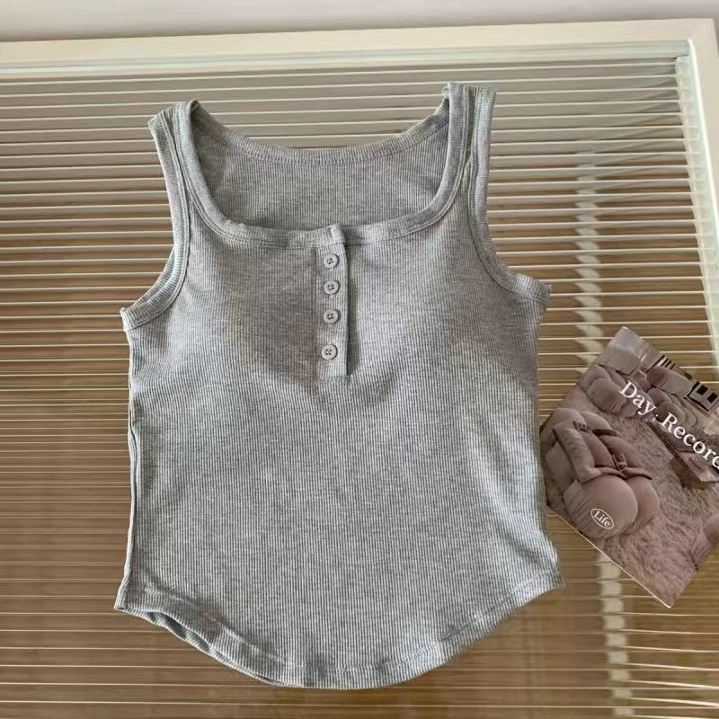 Fitted Short Tank Top, Women's body-friendly, Button-front, One Size (80–125 catties)