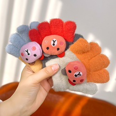 Children's infant gloves outdoor finger play gloves autumn and winter plus velvet thickened cute warm five-finger gloves