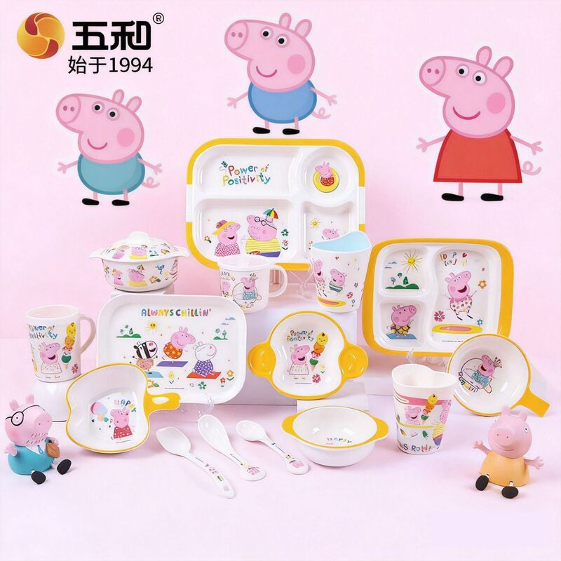 Wuhe Cartoon Peppa Pig Children's Tableware Supplementary Food Bowl Plate with Compartments Melamine Baby Rice Bowl Infant Tableware Wuhe Cartoon Peppa Pig Children's Tableware Supplementary Food Bowl Plate with Compartments Melamine Baby Rice Bowl Infant Tableware