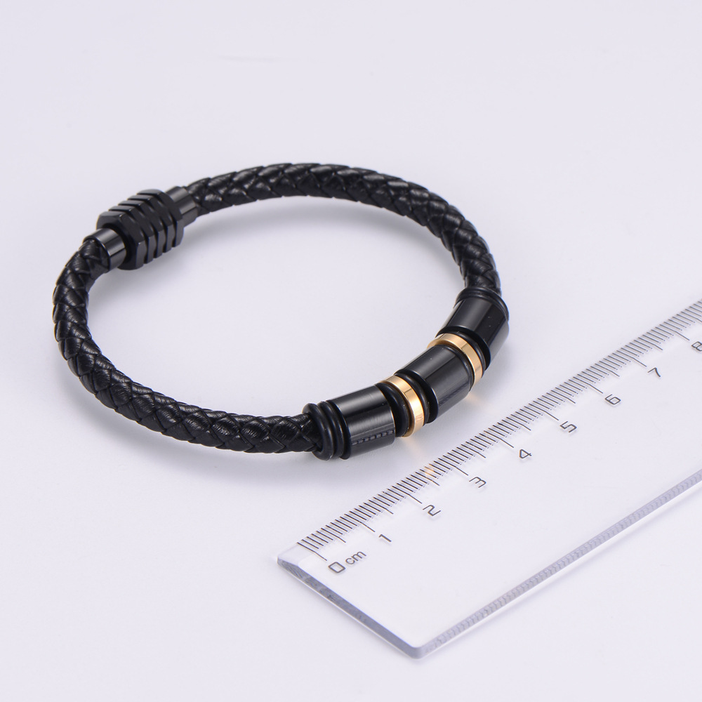 Simple Stainless Steel Magnet Buckle Braided Leather Rope Bracelet display picture 1