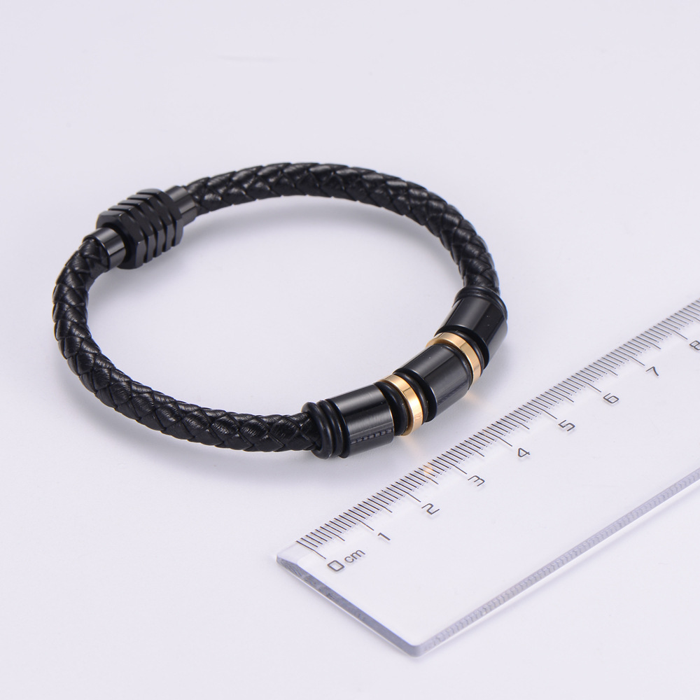 22g Weight Vacuum Plating Gold Plating Process Simple Style 304 Stainless Steel No Inlaid 18K Gold Plated Vacuum Plating Unisex Men Cord & Leather Bracelets
