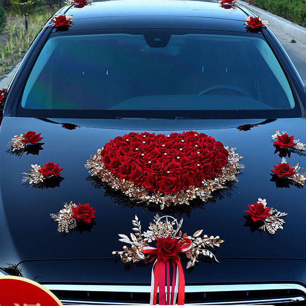 結婚式の車の装飾、フロントフラワー、結婚式の車のセット、クリエイティブなヘッドカーの装飾、フルセットのメーカー|undefined