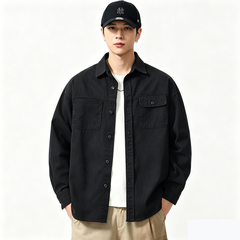 C818 # Plus-Size Men's Autumn New Japanese-Style Workwear Shirt Jacket, Loose-Fitting Pure Cotton Casual Shirt Coat.
