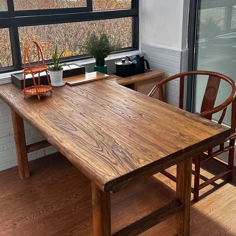Old Elm Solid Wood Dining Table, Leisure Tea Table, Home Dining Table, Log Bar, B&B Home Computer Desk, Desk
