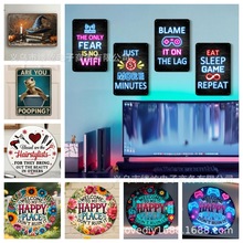 欧美复古门窗欢迎门牌铁皮画 游戏电竞房酒吧墙壁装饰金属工艺品