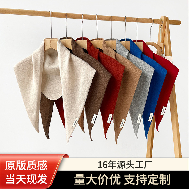 Foreign Trade 100% Wool Triangle Scarf, Neck Warmer, Autumn and Winter Warm Solid Color New Style Knitted High-End Versatile Accessory