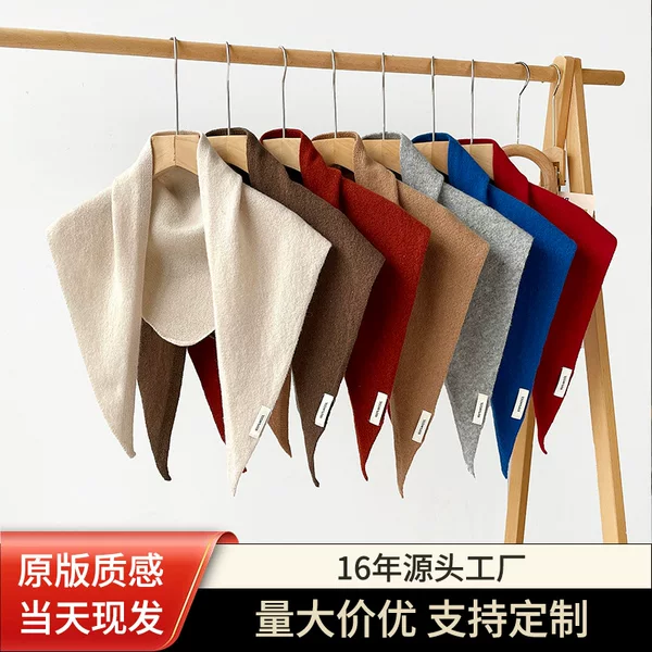Foreign Trade 100% Wool Triangle Scarf, Neck Warmer, Autumn and Winter Warm Solid Color New Style Knitted High-End Versatile Accessory