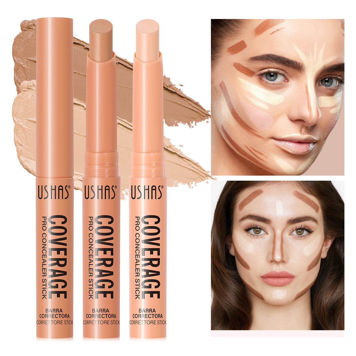 USHAS Europa y los Estados Unidos transfronterizos spot varilla impermeable a largo plazo natural reparar el maquillaje estereoscópico UC058A + B