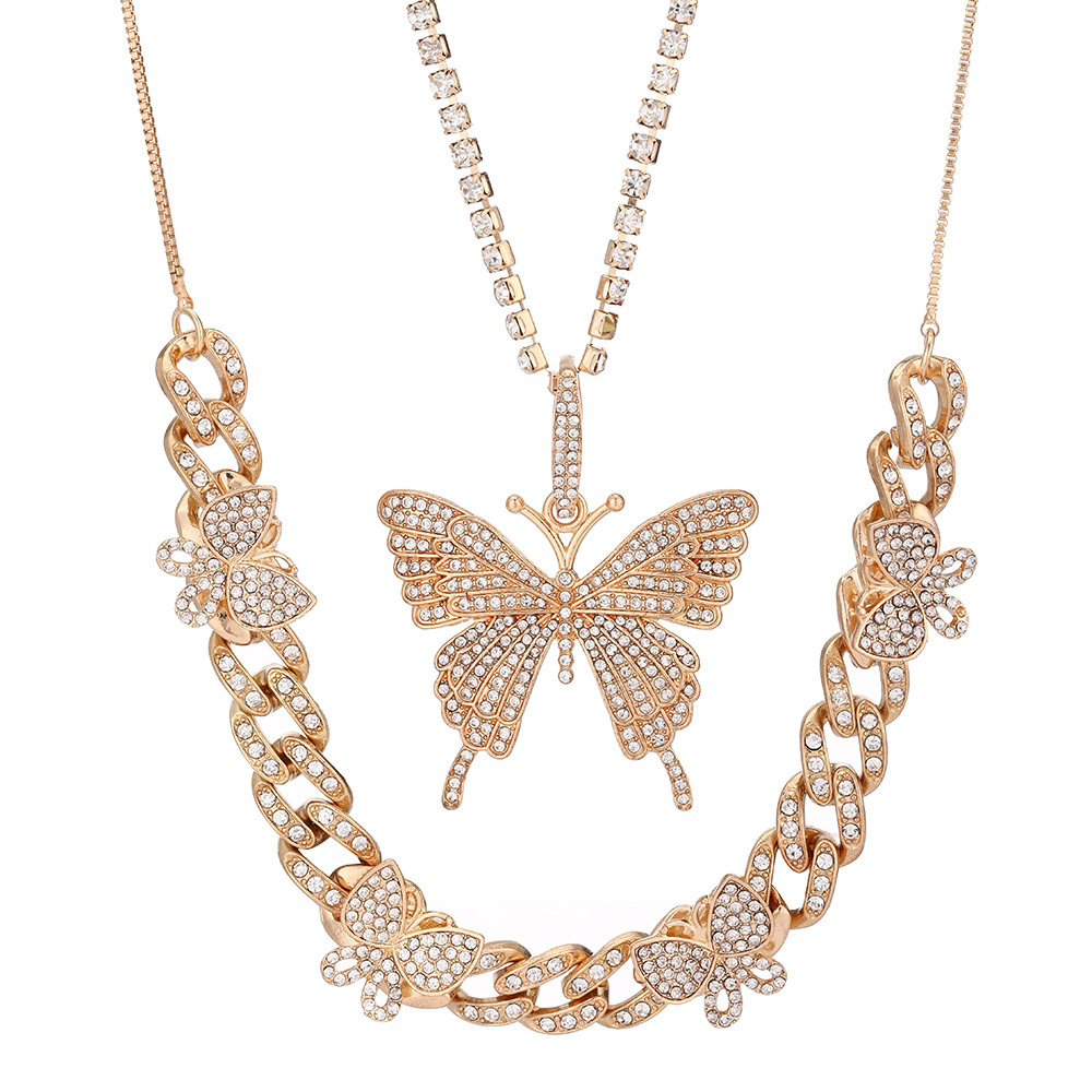 Retro Fashion Butterfly Multi-layer Inlaid Rhinestone Necklace Wholesale Nihaojewelry display picture 2