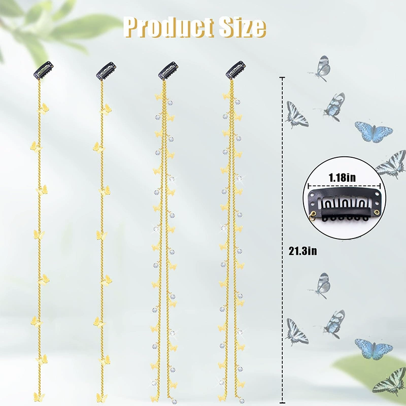 Трансграничная цепочка для волос со стразами из 4 предметов, блестящая заколка для волос со стразами, цепочка для наращивания волос с кристаллами, декоративный аксессуар для волос, подходящий для женщин.