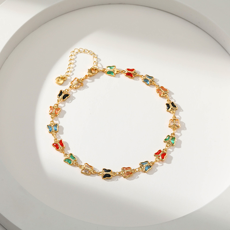 Fashion Butterfly Copper Gold Plated Inlay Zircon Womenu0027S Anklet 1 Piece