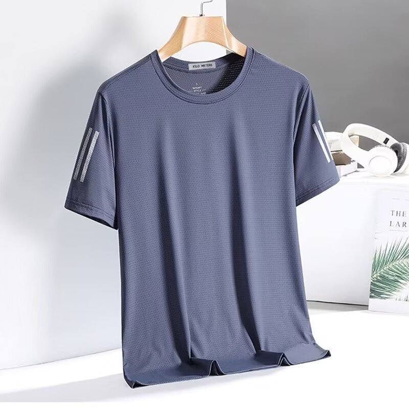 クールアイスシルク Tシャツメンズ半袖貿易新作夏薄手速乾通気性半袖メンズルーズトップ|undefined