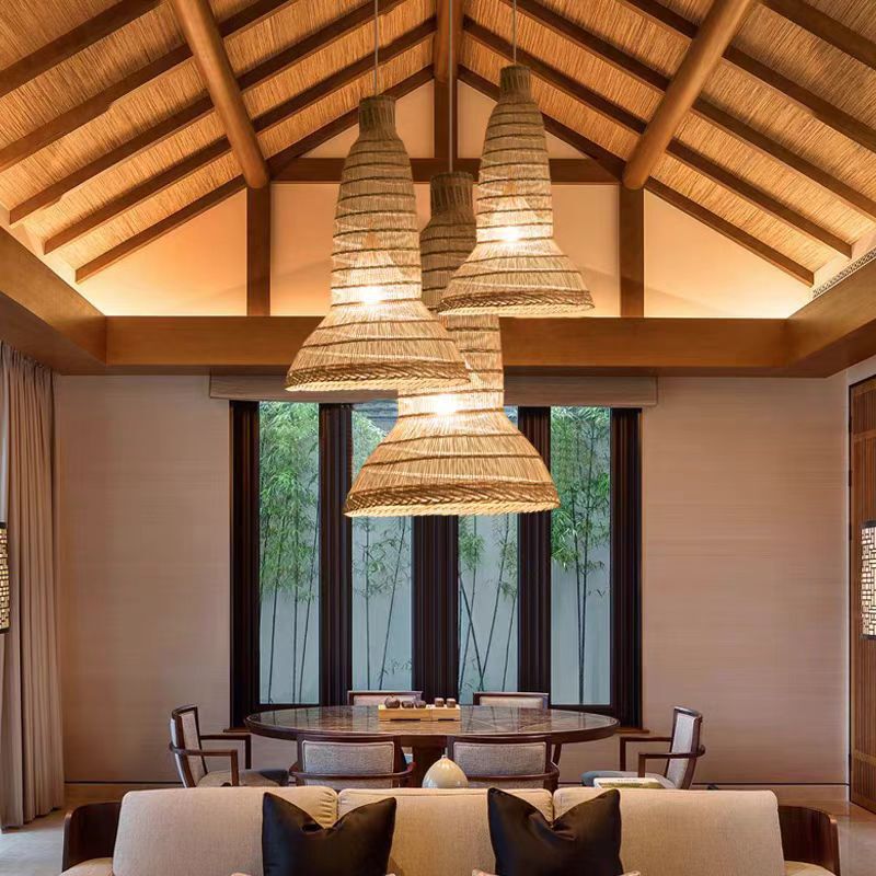 Longze Retro Vintage Bamboo Pendant Lampshade for Commercial Use in Hot Pot Restaurants and Dining Establishments