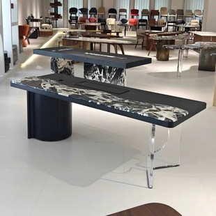 Italian Minimalist High-End Tea Table Home Tea Table Natural Marble Black Light Luxury Island Desk