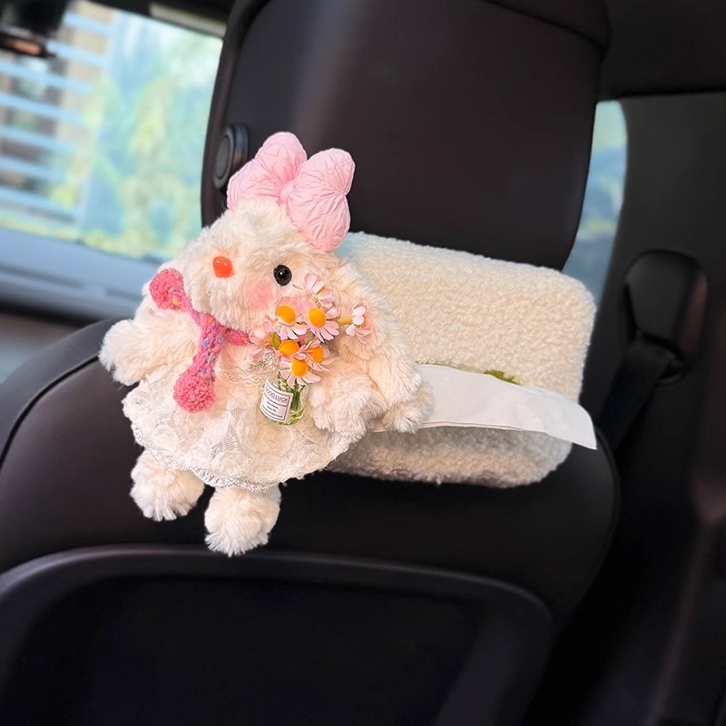 Creative Rabbit Car Tissue Box Storage Car Hanging 2025 New High Sense Car Doll Lady