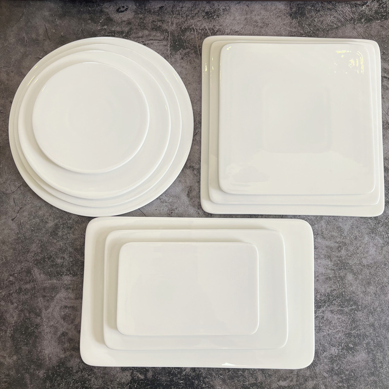 Pure White Ceramic Restaurant Flat Western Food Sushi Plate Cake Plate Dessert Plate Baking Tableware Bread Plate Rectangular