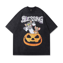 TKPA美式嘻哈潮牌卡通印花水洗做舊印花短袖t恤vibe慵懶風復古tee