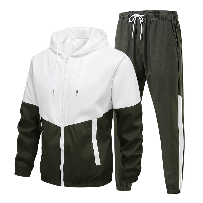 Primavera y otoño hombre color combinación de trajes deportivos de moda transfronterizos chaqueta con sombrero ropa de entrenamiento de gimnasio dos piezas image 4