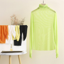 金韩泫雅风长袖糖果色网纱内搭打底衫冰丝T恤女夏透视防晒衣 包邮