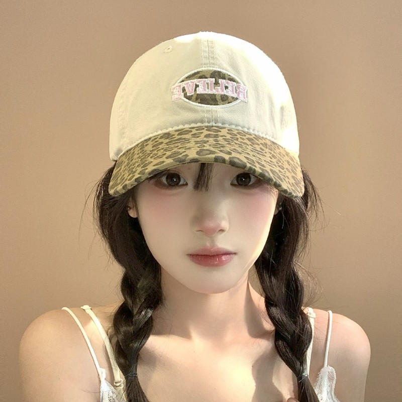 春秋新款美式复古豹纹拼接棒球帽女软顶宽帽檐显脸小百搭鸭舌帽男|undefined