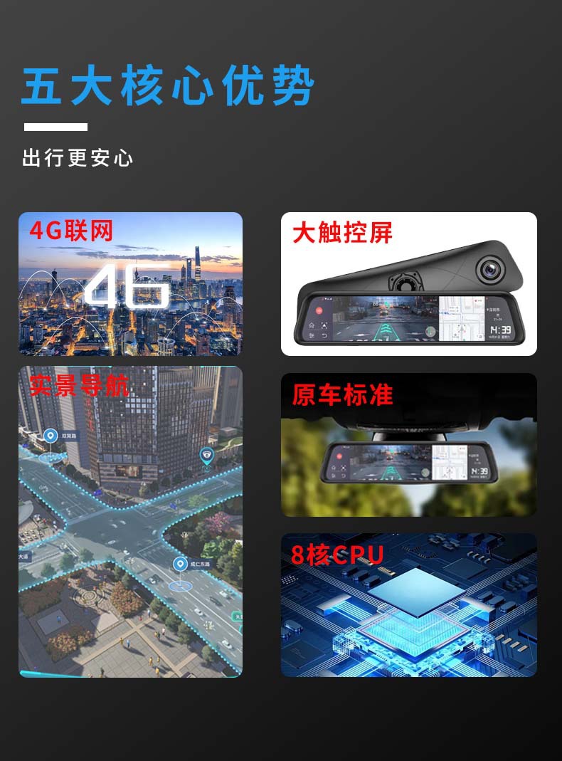 12-Inch 4g Streaming Media Rearview Mirror Ar Real-Time Navigation Dashcam with High-Definition Reversing Image, 2026 Model