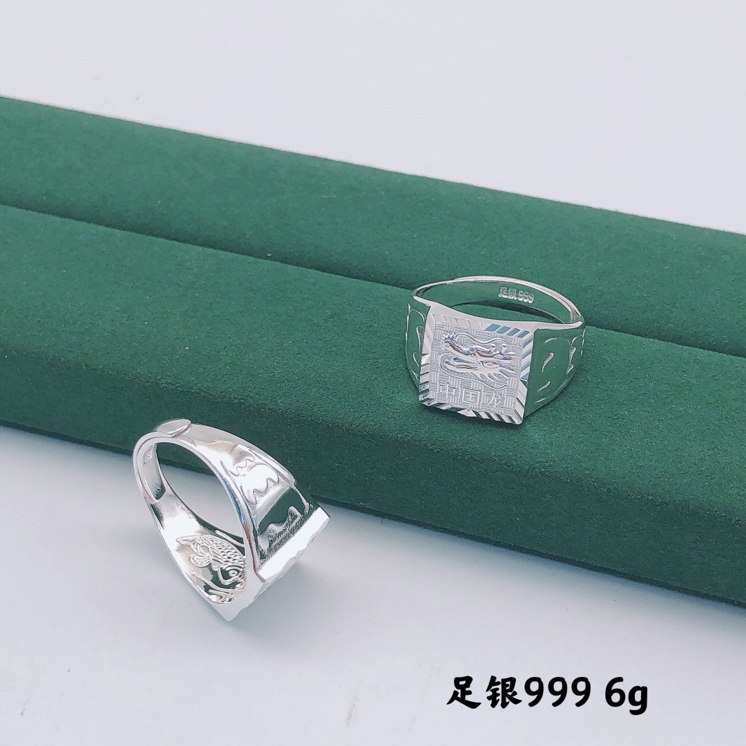 正品999纯银戒指男活口福字发财寿高级感足银食指戒男款男士宽戒